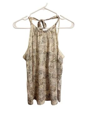 Day Trip Tie-Back High Neck Tank Top - Cream Floral